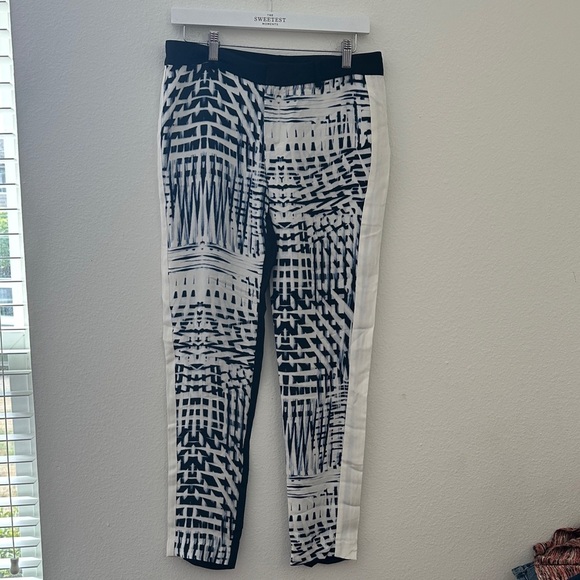 Navy and White Patterned silk trouser Pants - Picture 1 of 6